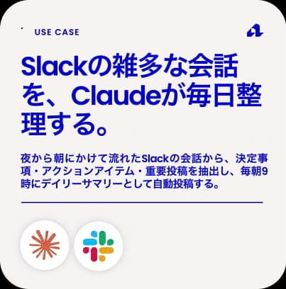 Slackの雑多な会話を、Claudeが毎日整理する。